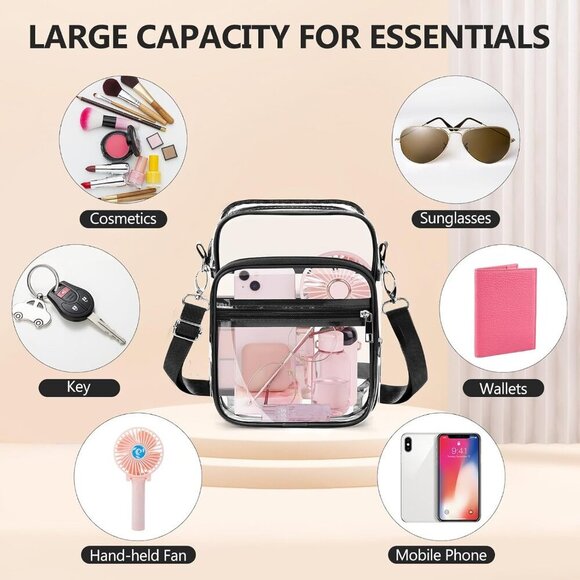 Clear Crossbody Bag with Adjustable Shoulder Strap, Stadium Approved PVC Clear P - Picture 6 of 8